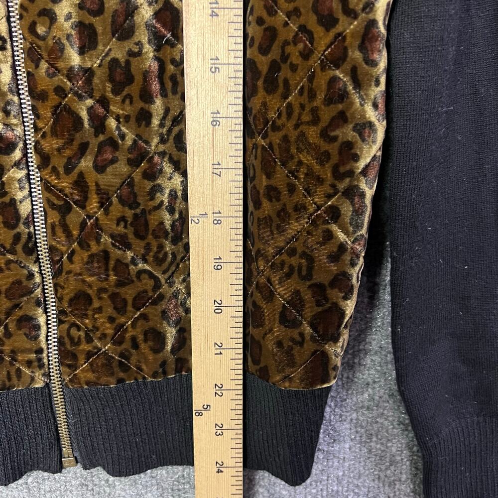 Ralph Lauren Quilted Velvet Leopard Black Wool Cardigan Sweater Jacket Size M - Picture 5 of 8